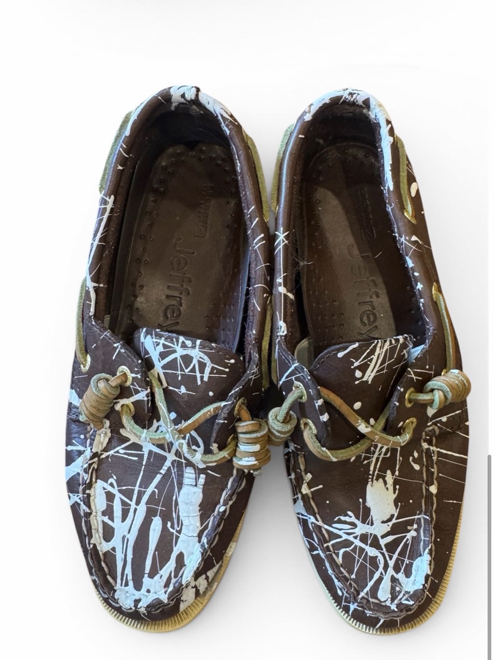 Jeffrey for Sperry Paint-Splatter Boat Shoes in Brown & Light Blue